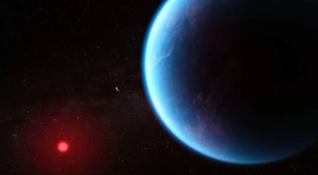 Representación artística del exoplaneta K2-18 b, según los datos científicos.