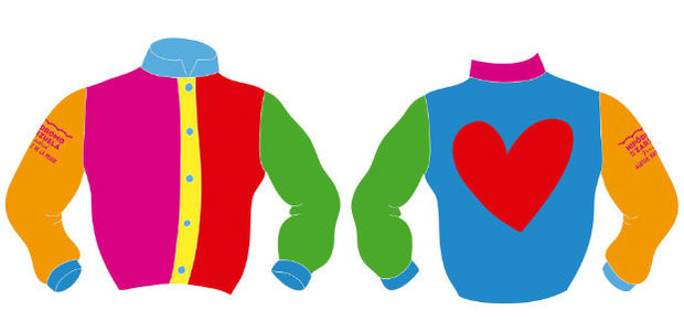 Boceto de la chaquetillas diseñadas por Agatha Ruiz de la Prada para las tres primeras clasificadas del II Campeonato de jocketas del Hipódromo de la Zarzuela.