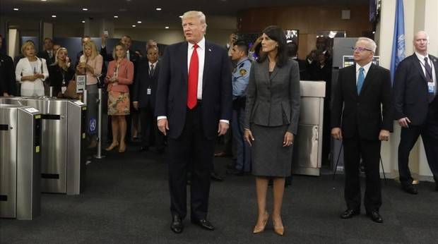 Donald Trump a su llegada a la sede de la ONU.