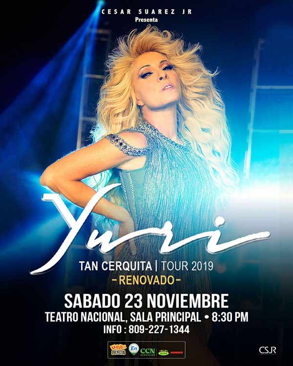 La artista mexicana Yuri regresa a República Dominicana con un concierto al que ha titulado “Tan cerquita tour 2019”.