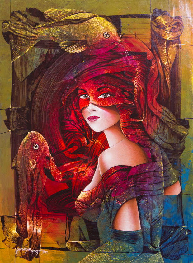Una de las obras que se exhiben en la exposición de artistas hondureños que estará abierta al público hasta el 24 de septiembre, en el Centro Cultural Banreservas.