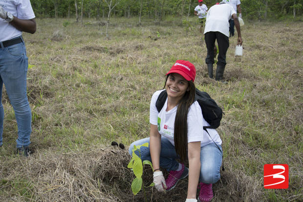 Una empleada de Bancamérica en la reforestación.