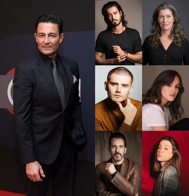 Composición de fotografías cedida por Telemundo donde aparece el elenco de la serie 'Historia de un clan' (i-d) Fernando Colunga, Manuel Masalva, Lisa Owen, Alejandro de Hoyos, Samantha Siqueiros, Antonio de la Vega y Roberta Damián.