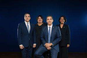Los señores Leonte Brea, Giselle Moreno, Francisco Ramírez y Chantall Ávila, ejecutivos del Banco Popular Dominicano.