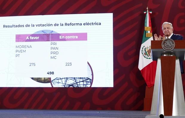 El presidente de México, Andrés Manuel López Obrador, habla durante su rueda de prensa matutina hoy, en el Palacio Nacional de Ciudad de México, México.