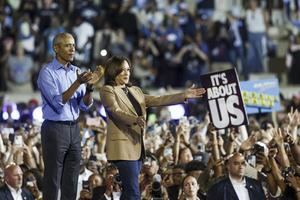 Harris es apoyada por Obama y estrellas de la música y el cine en un acto en Atlanta