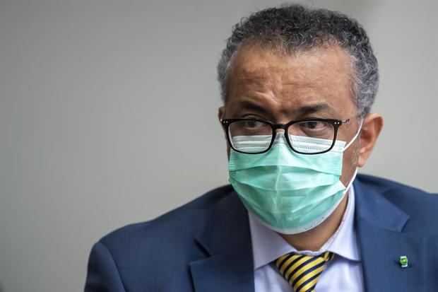 Director general de la OMS, Tedros Adhanom Ghebreyesus al comienzo de la rueda de prensa.