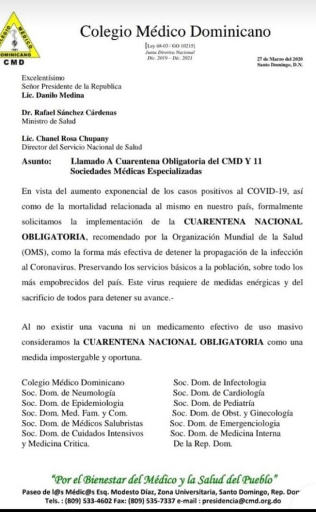 CMD solicita implementación de la “cuarentena nacional obligatoria” por aumento de casos COVID-19 en RD