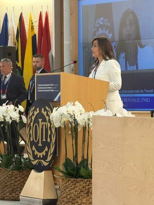 La presidenta de la Copardom, Laura Peña Izquierdo, intervino hoy en la reunión en la reunión de la OIT, efectuada en Ginebra, Suiza.