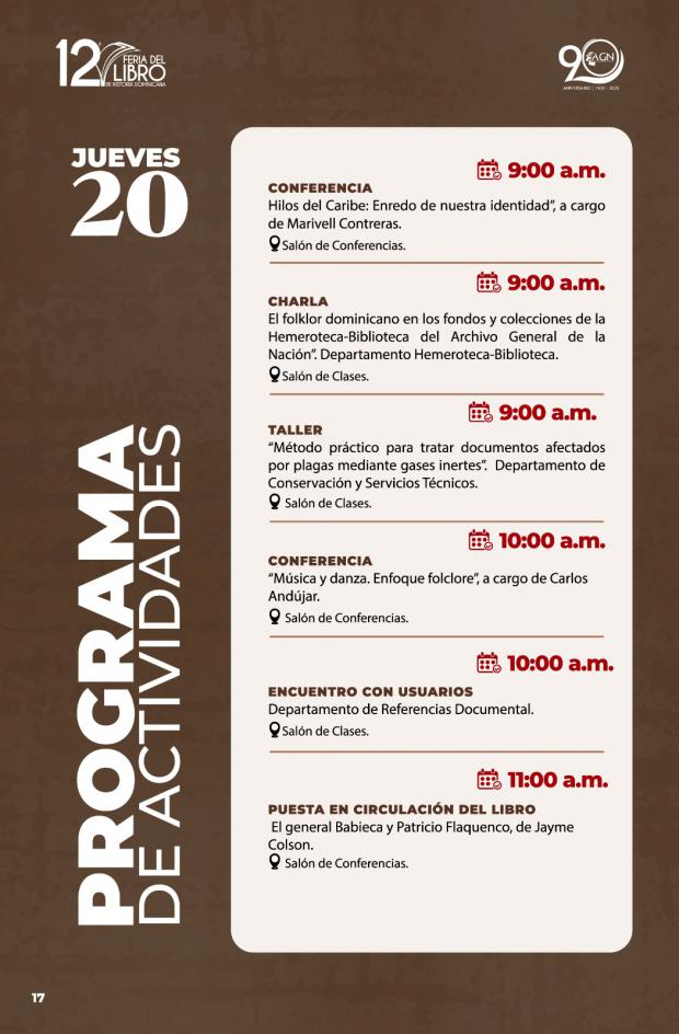Programa de actividades de la 12ª Feria del Libro de Historia Dominicana