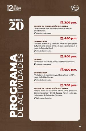 Programa de actividades de la 12ª Feria del Libro de Historia Dominicana