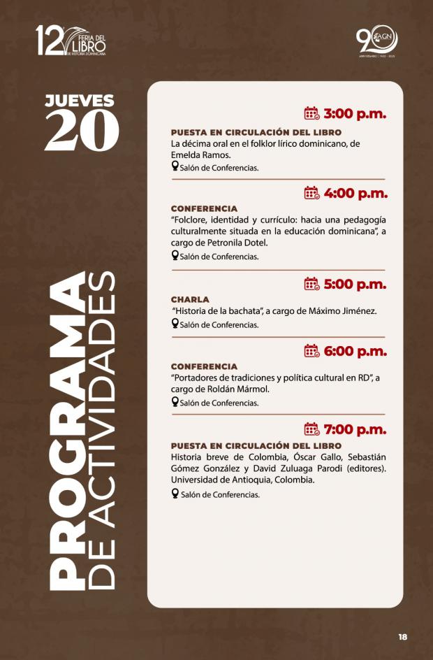 Programa de actividades de la 12ª Feria del Libro de Historia Dominicana