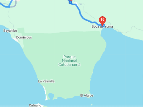 Mapa de Google que presenta la zona de Bayahíbe.