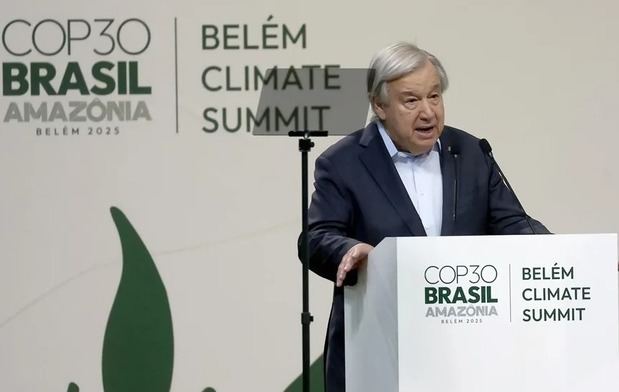 El secretario general de la ONU, António Guterres en el Hangar Centro de Convenciones, en Belém (Brasil).