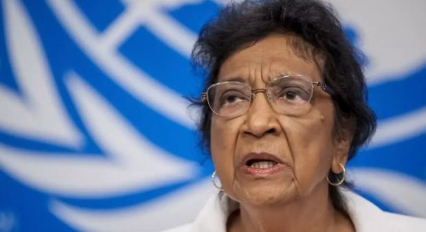 La presidenta de la Comisión Internacional Independiente de Investigación de la ONU, la jueza sudafricana Navi Pillay, habla durante una conferencia de prensa en Ginebra el 16 de septiembre de 2025.
