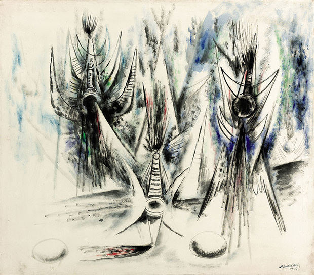 Wifredo Lam. La Fugue (La Terreur, La Peur dans la nuit), 1949. Óleo sobre tela, 60 3/4 x 49 1/4 in. 154.3 x 125.1 cm.