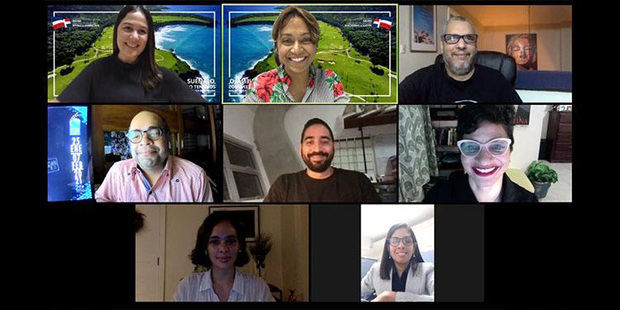 Jennifer Lara, Taína Rodríguez, Luis Rafael González, Omar De La Cruz, Rafael Muñoz, Leticia Tonos, María Valentina Avellaneda y Elvira Lora durante la videoconferencia.