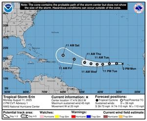 Tormenta tropical Erin se forma en el Atlántico