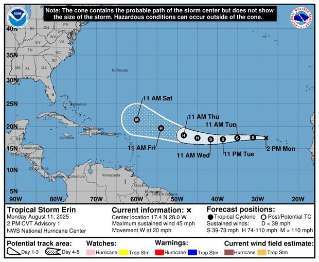 Tormenta tropical Erin se forma en el Atlántico